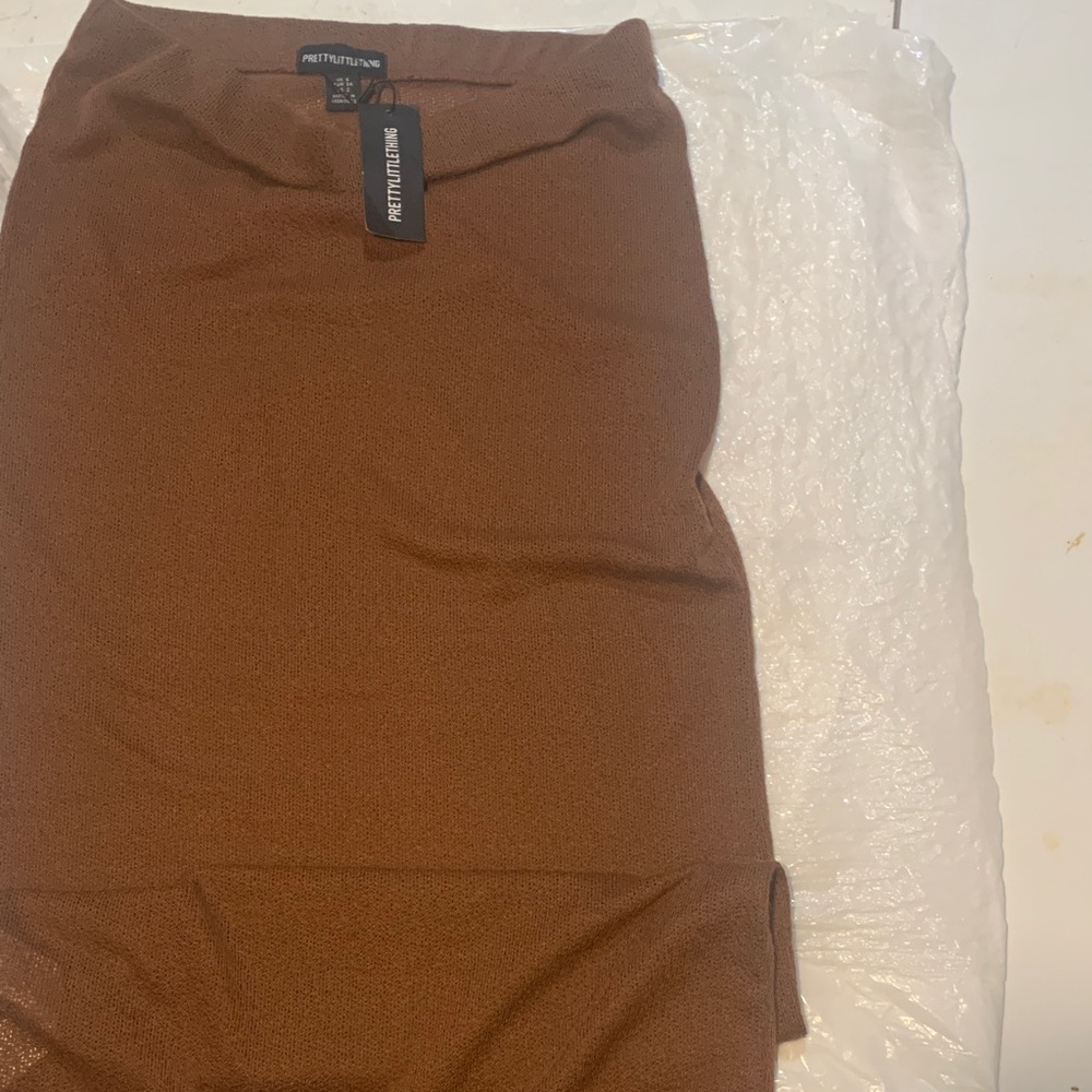 PrettyLittleThing Warm Brown Midi Skirt